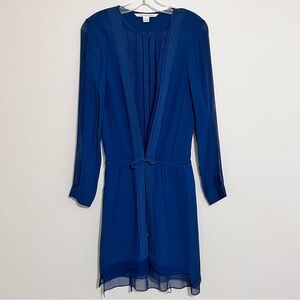 EUC Diane Von Furstenberg Blue New Slice Semi Sheer Lined Dress Size 6